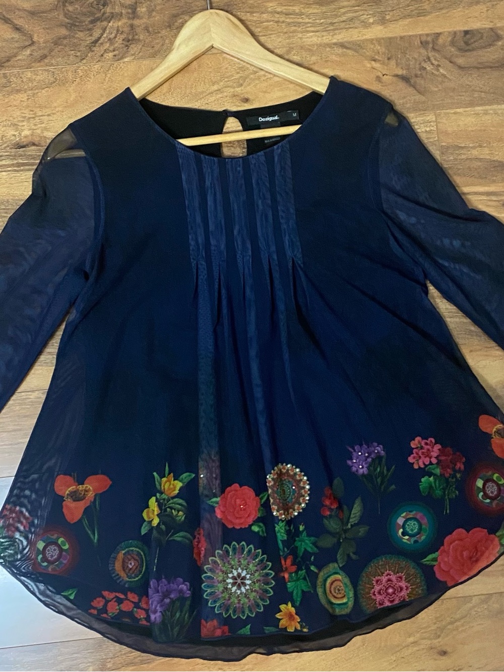 Desigual Navy Floral Embroidered Chiffon Tunic